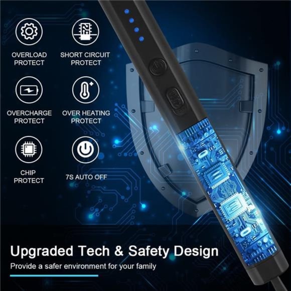 Candle Lighter Electric Arc Lighter Rechargeable USB Lighter w/ LED Light(Black) - Picture 2 of 7